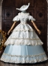 Light Blue Jacquard Party Ball Gown Lacce Short Sleeve Off the Shoulder Theater Costume