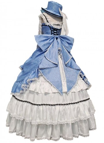 Blue Renaissance Victorian Jacquard Dress Women 18th Century Theater Costume