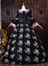 Customize Rococo Black Floral Printed Satin Masquerade Dress Venice Carnival Holiday Festive Formal Gown