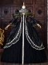 Black Brocade Halloween Dark Fantasy Dress Long Sleeves Floor Length Masquerade Ball Gown