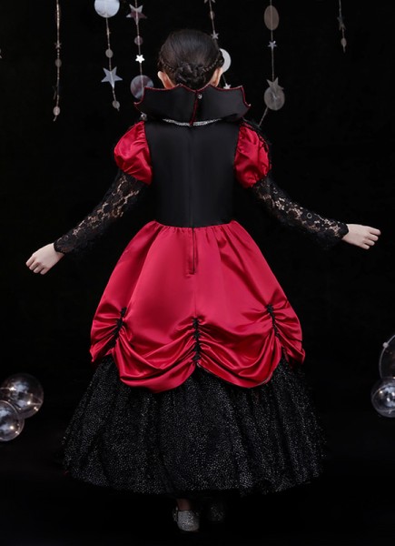 Halloween Girls Vampire Witch Cosplay Dresses Kids Renaissance Balck Evening Party Dress