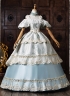 Light Blue Jacquard Party Ball Gown Lacce Short Sleeve Off the Shoulder Theater Costume