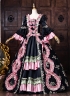 Customize Rococo Black Floral Printed Satin Masquerade Dress Venice Carnival Holiday Festive Formal Gown