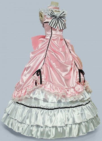 Pink Dress 1880s 1890s Smooth Satin Blue Pink Dress Garden Afternoon Stroll Outfit Theater Costume