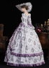 Purple Lace Ruffled Printed Holiday Carnival Party Gown Women Fantasy Stage Theater Costume