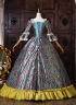 Blue Floral Brocade Masquerade Ball Gown Bow Lace Half Sleeve Flooer Length Lace-Up Corset Back Fantasy Clothing