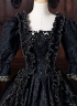 Black Floral Historical Gothic Victorian Ball Gown Half Puff Witch Halloween Costume
