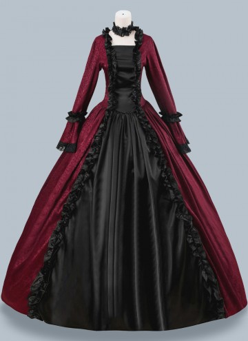 18th Century Burgundy Jacquard Victorian Dress Women Masquerades Historical Dresses