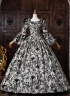 Baroque Black Floral Jacquard Brocade Victorian Rococo Dress Square Collar Long Sleeve Venice Carnival Holiday Festive Formal Gown