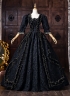 Black Floral Historical Gothic Victorian Ball Gown Half Puff Witch Halloween Costume