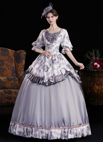 Yellow Printed Ruffled Party Dress Venice Carnival Holiday Festive Formal Gown