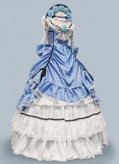 Blue Renaissance Victorian Jacquard Dress Women 18th Century Theater Costume Blue Renaissance Victorian Jacquard Dress Women 18th Century Theater Costume