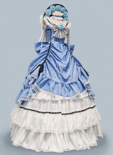 Blue Renaissance Victorian Jacquard Dress Women 18th Century Theater Costume