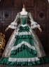 Victorian Green Floral Jacquard Brocade Masquerade Dress Venice Carnival Costume