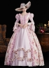 Pink Printed Party Dress Flare Sleeve Floor Length Venice Carnival Costume