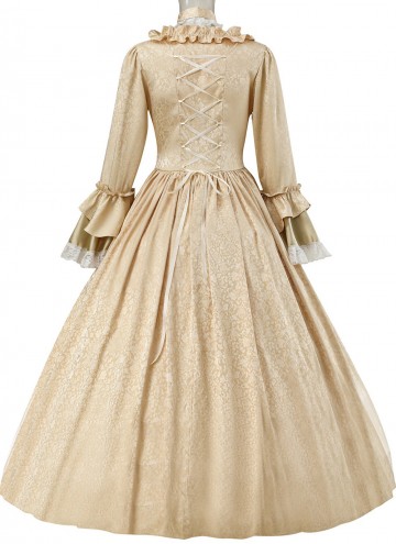Champagne Blue Coffee Jacquard Victorian Dress Women Historical Dresses