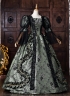 Dark Green Floral Brocade Baroque Victorian Masquerade Dress Lace Puff Sleeves Venice Carnival Holiday Festive Formal Gown