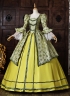 Yellow Green Floral Brocade Rococo Formal Party Dress Lace Long Sleeve Theater Costume
