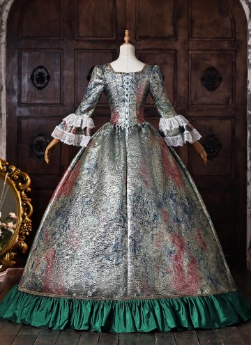 Victorian Green Floral Jacquard Brocade Masquerade Dress Venice Carnival Costume