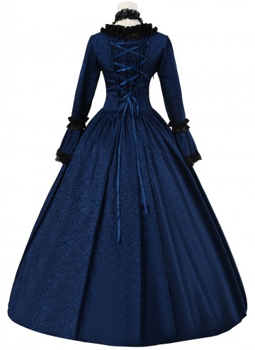 18th Century Burgundy Jacquard Victorian Dress Women Masquerades Historical Dresses