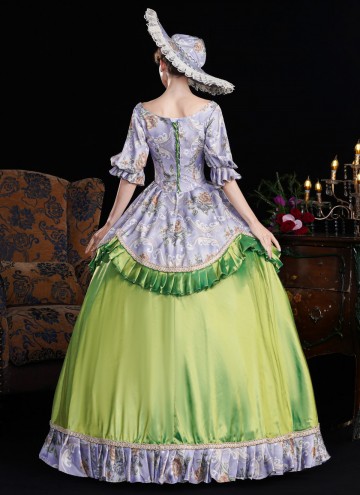 Yellow Printed Ruffled Party Dress Venice Carnival Holiday Festive Formal Gown
