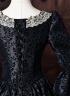 Vintage Black Brocade Gold Floral Jacquard Victorian Ball Gown Lace Long Sleeves Floor Length Historical Dark Fantasy Costume