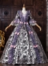 Vintage Purple Floral Brocade 18th Century Rococo Tea Party Ball Gown Lace-Up Venice Carnival Costume