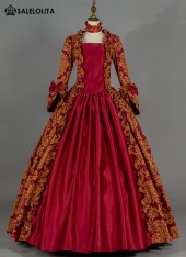 Renaissance Colonial Antique Wine Red Floral Patterns Jacquard Vintage Victorian Style Dress Women Historical Period Dress Halloween Costume Renaissance Colonial Antique Wine Red Floral Patterns Jacquard Vintage Victorian Style Dress Women Historical Period Dress Halloween Costume