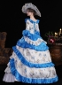 Blue Printed Ruffled Party Dress Floor Length Venice Carnival Fancy Theater Costume