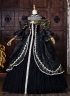 Black Brocade Halloween Dark Fantasy Dress Long Sleeves Floor Length Masquerade Ball Gown