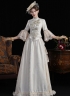 Edwardian Champagne Jacquard 1890s 1900s Vintage Downton Abbey Dress Theater Clothing