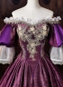 Purple Velvet Gold Embroidery Victorian Rococo Style Masquerade Ball Gown Off the Shoulder Theater Costume