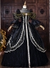 Black Brocade Halloween Dark Fantasy Dress Long Sleeves Floor Length Masquerade Ball Gown