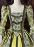 Yellow Green Floral Brocade Rococo Formal Party Dress Lace Long Sleeve Theater Costume
