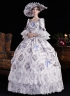 Purple Lace Flower Masquerade Dress Flare Sleeve Floor Length Floral Princess Theater Costume