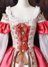 Pink Floral Brocade Off the Shoulder Masquerade Stage Dress Bell Sleeves Fantasy Costume