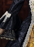 Vintage Black Brocade Gold Floral Jacquard Victorian Ball Gown Lace Long Sleeves Floor Length Historical Dark Fantasy Costume