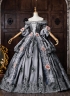 Customized Gray Brocade Off the Shoulder Marie Antoinette Ball Gown Short Sleeve Flower Lace Rococo Masquerade Dress