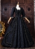 Black Floral Historical Gothic Victorian Ball Gown Half Puff Witch Halloween Costume