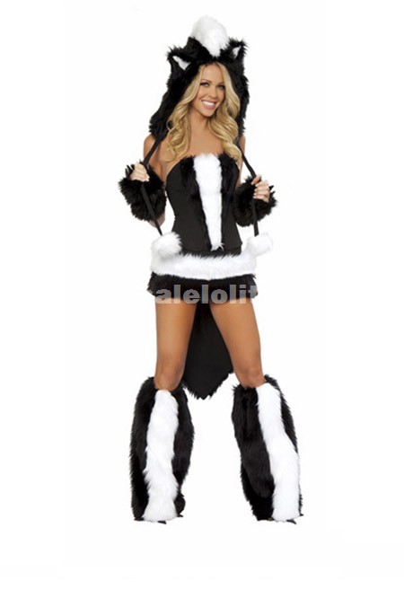 Sexy Women Halloween Black Skunk Animal Costumes