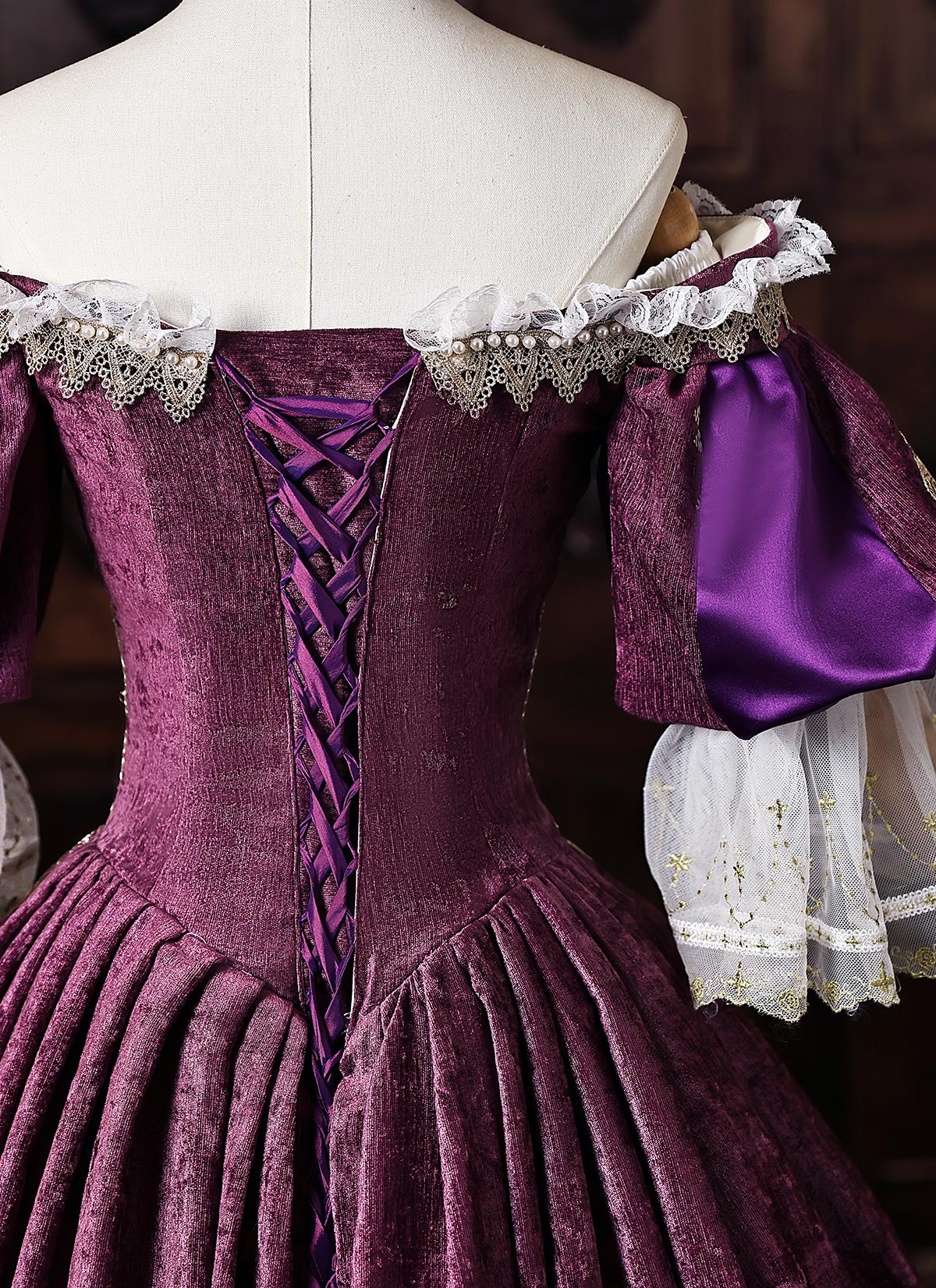 Purple Velvet Gold Embroidery Victorian Rococo Style Masquerade Ball Gown Off the Shoulder Theater Costume Purple Velvet Gold Embroidery Victorian Rococo Style Masquerade Ball Gown Off the Shoulder Theater Costume