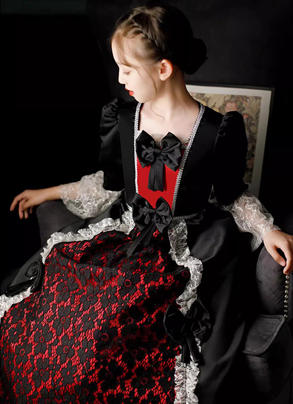 Halloween Cosplay Girls Darkness Style Vampire Dresses Kids Medieval Renaissance Holiday Dress