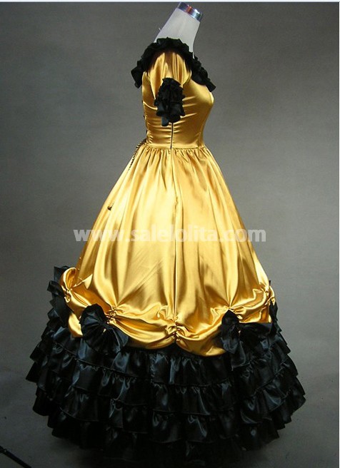 short gothic victorian dress Women's Vintage Victorian Dress Halter Neck Ruffle Long Sleeve 18th Century Medieval Civil War Maxi Gown Gothic Bow Knot Ball Gown Costume
