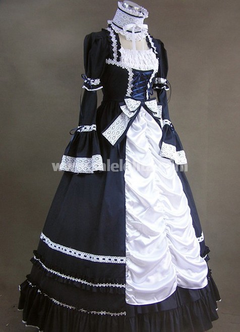 victorian dress black and white Victorian Ribbon Cameo Dress – Black Bow & Lace Trim main image 1