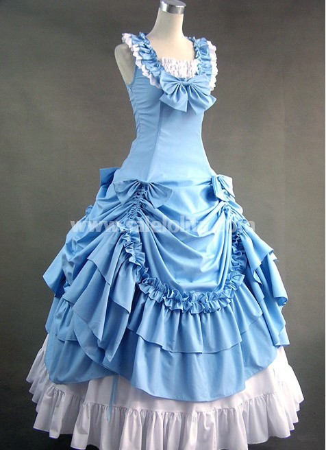 Plus Size Sky Blue Sleeveless Victorian Prom Gowns Dress - salelolita.com