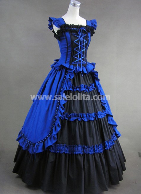 Gothic Dress Royal Blue and Black Elegant Gothic Victorian Dress