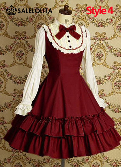 Wine Red/Black Cotton Lolita Casual Sweet Dresses For Ladies