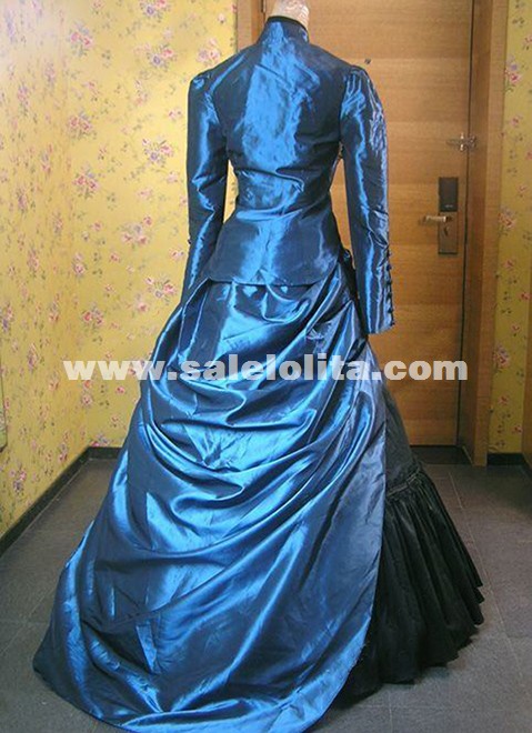 Victorian Edwardian Downton Abbey Titanic Bustle Blue Dress Period Gown  Riding Theatre Costume