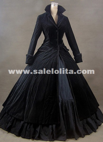 Winter Black Gothic Victorian Edwardian Dress Medieval Historical Manor  Mistress Costume Carnivale Theatre Performance Gown