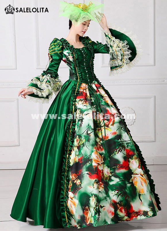 Fairy Princess Stage Party Gown Medieval Queen Green Dress Christmas  Historical Costume